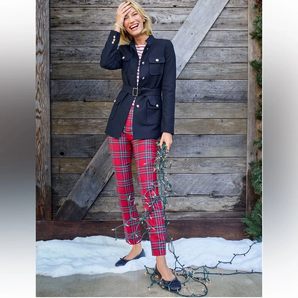 Talbots Slim Hampshire Ankle Pants Size 16 NWOT Classic Tartan Red Plaid Pattern - Picture 7 of 15